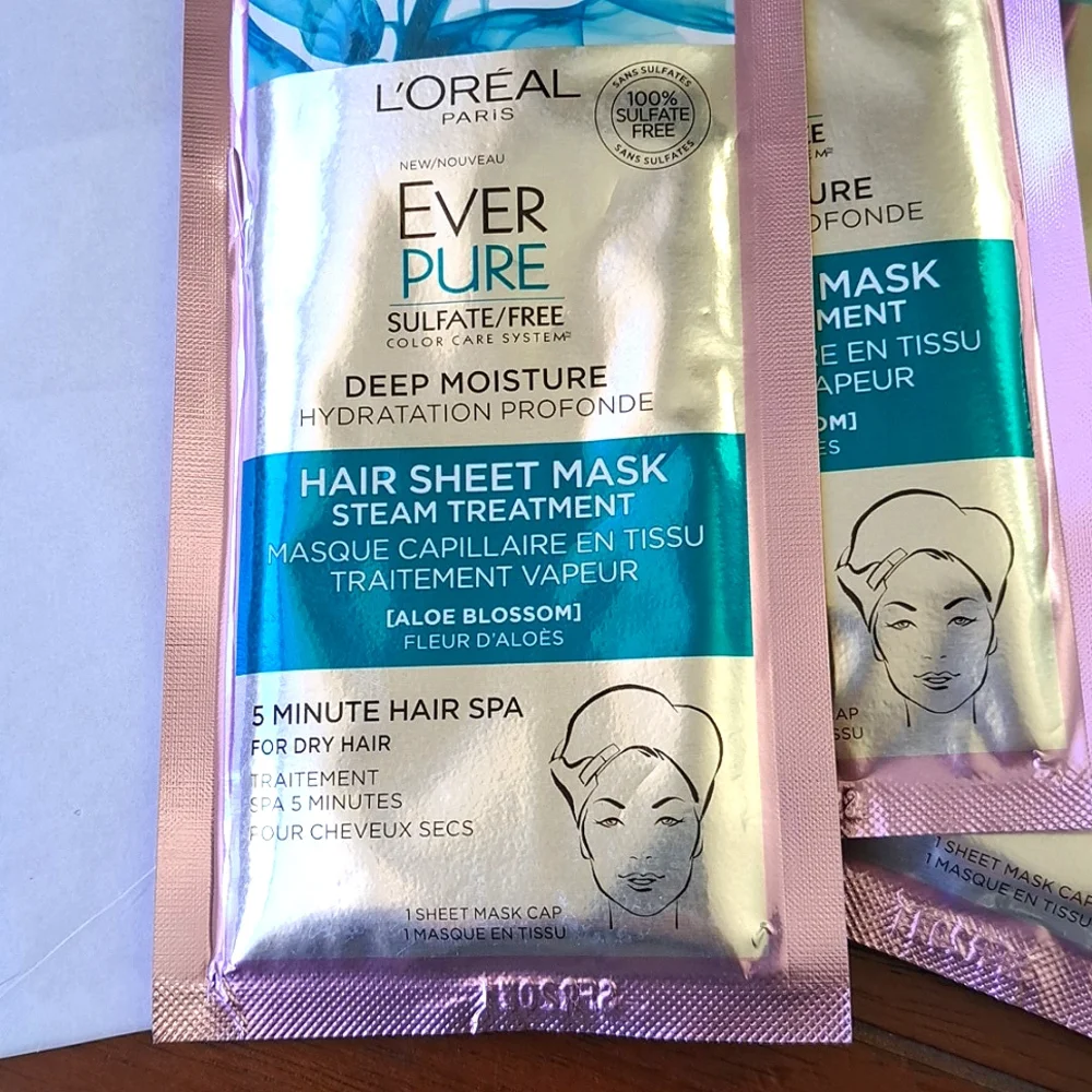 4 L’Oreal Paris Ever Pure Hair Sheet Mask Steam Treatment for Dry Hair/Hair Spa